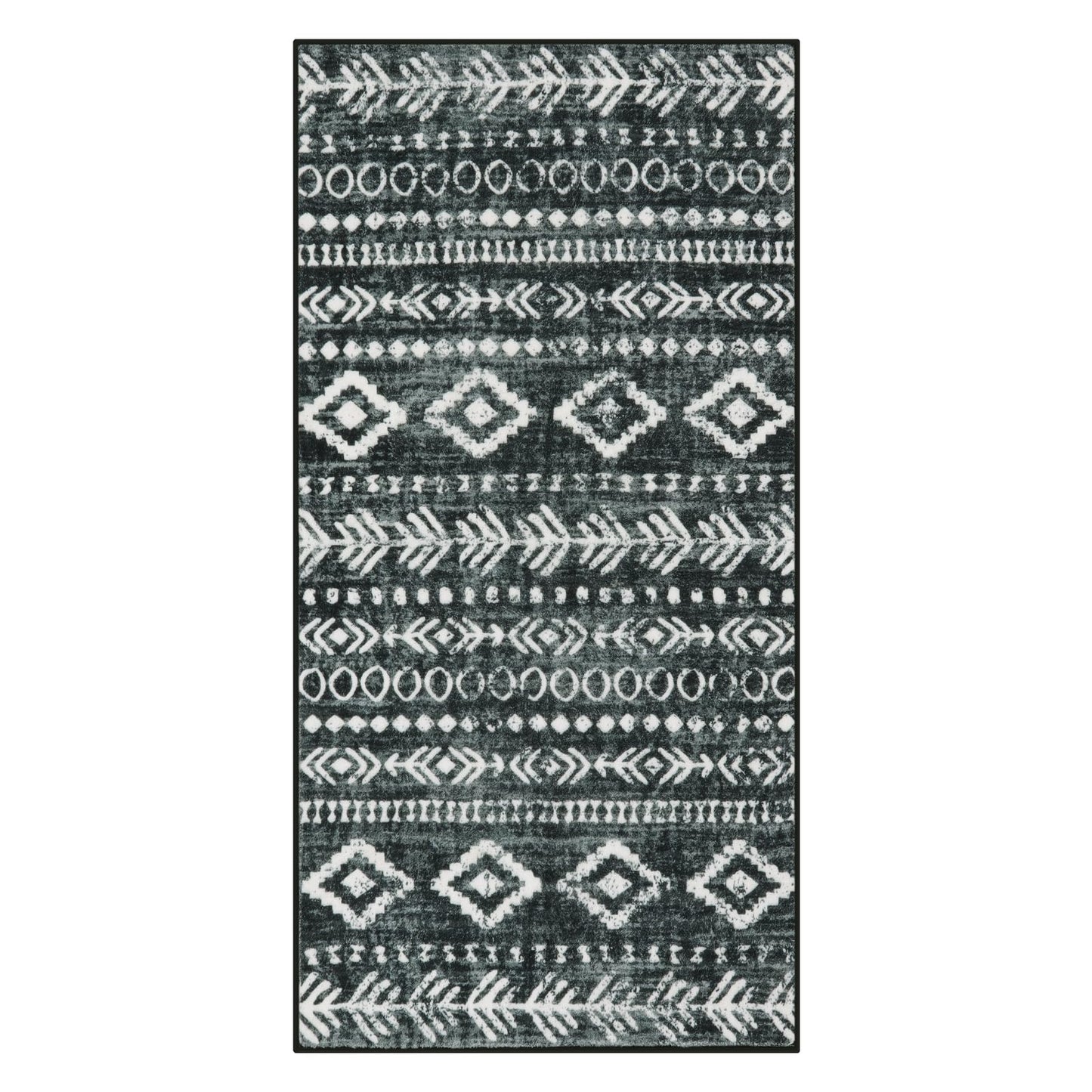Lahome Boho Moroccan Kitchen Rug, Washable Black White 2x4 Entryway Rugs Non Slip with Rubber Backing, Low-Pile Soft Farmhouse Tribal Print Throw Rug Indoor Small Carpet for Bathroom Entry Varena