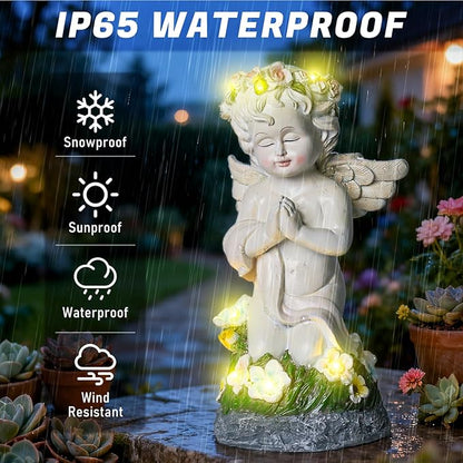 Angel Garden Decor Solar Angel Figurines with Flower Lights Birthday Gifts for Women Angel Statue for Patio Lawn Yard Balcony Home Decor