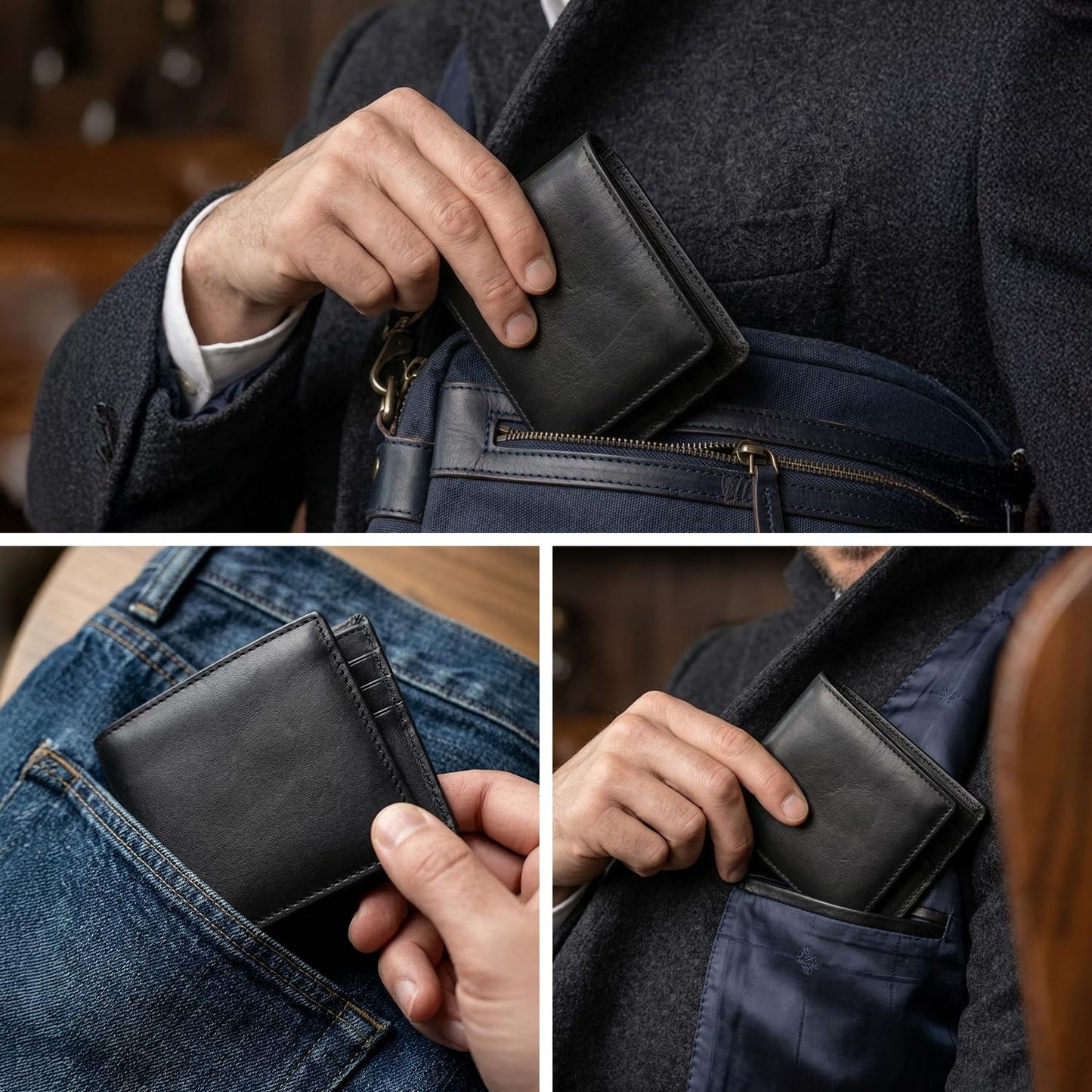 Cuir Jackets Top Grain Leather Wallet for Men | RFID Blocking Genuine Leather Wallets for Men | Secure and Durable Extra Capacity Bifold Wallet with 2 ID Windows and Upto 9 Card Slots (Black)