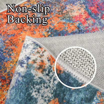 RUUGME Abstract 6ft Round Rug - Large Washable Rugs for Living Room Abstract Colorful Rug Indoor Non Slip Low Pile Carpet Bedroom Soft Foldable Stain Resistant Distressed Thin Mat 6ft Colorful/Multi