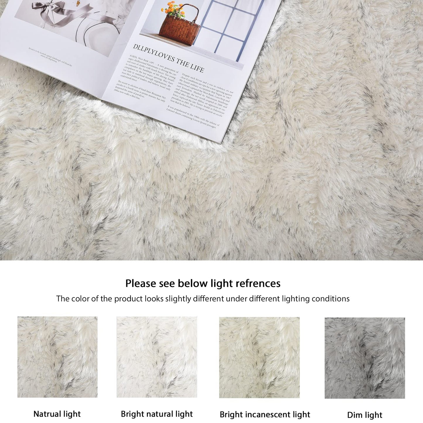 ORINOVA Grey and White Plush Shag Washable Rugs for Bedroom Faux Sheepskin Fur Furry Carpet for Living Room 2x6 Nursery Rug Runner