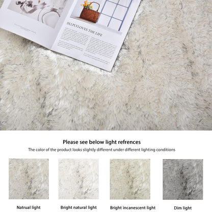ORINOVA Grey and White Plush Shag Washable Rugs for Bedroom Faux Sheepskin Fur Furry Carpet for Living Room 2x6 Nursery Rug Runner