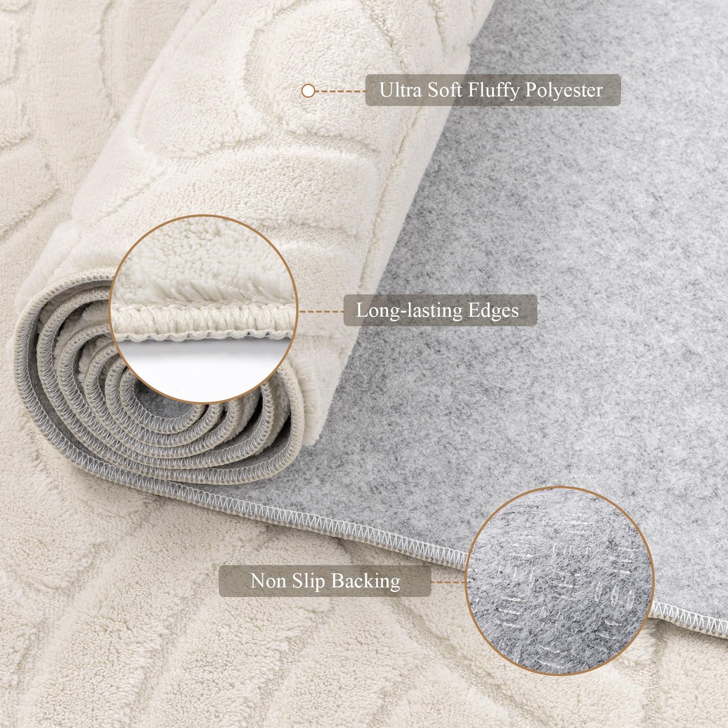 SHACOS Soft Cozy Fluffy Arch Waves Pattern High-Low Textured Area Rug 8'x10' Large Non Slip Washable Minimalist Rug Modern Graphic Rainbow Carpet for Living Room Bedroom Dining Room, Cream