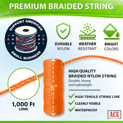 Orange Mason Line String Line - 36 Roll Pack - #18 Braided Nylon String - 1000 Ft Length Per Roll - Nylon Twine for Gardening Or Masonry Tools - Perfect Construction String for A String Level