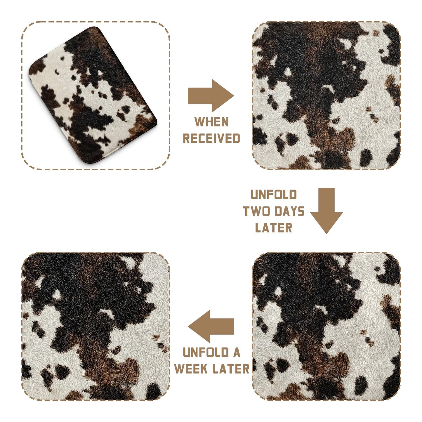 Ulord Brown and White Western Cowhide Bathroom Rugs 24"x16" Water Absorbent Soft Non-Slip Bath Mat Machine Washable Mats for Showers Laundry Rooms Indoor Doors Decor
