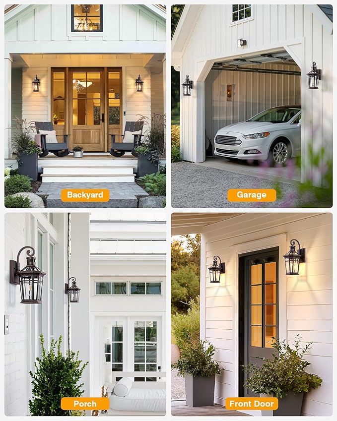 2 Pack Motion Sensor Outdoor Porch Lights Wall Mount, Oil Rubbed Bronze Outside Garage Lights Wall Lantern, Dusk to Dawn Exterior Lighting Fixtures, Anti-Rust Outside Sconce Light for Patio