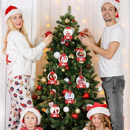Blulu 24 Pcs Christmas Snowball Picture Ornament Bulk Snowflake Wooden Photo Frame Ornaments Christmas Hanging Ornaments for Tree Stockings Decorations