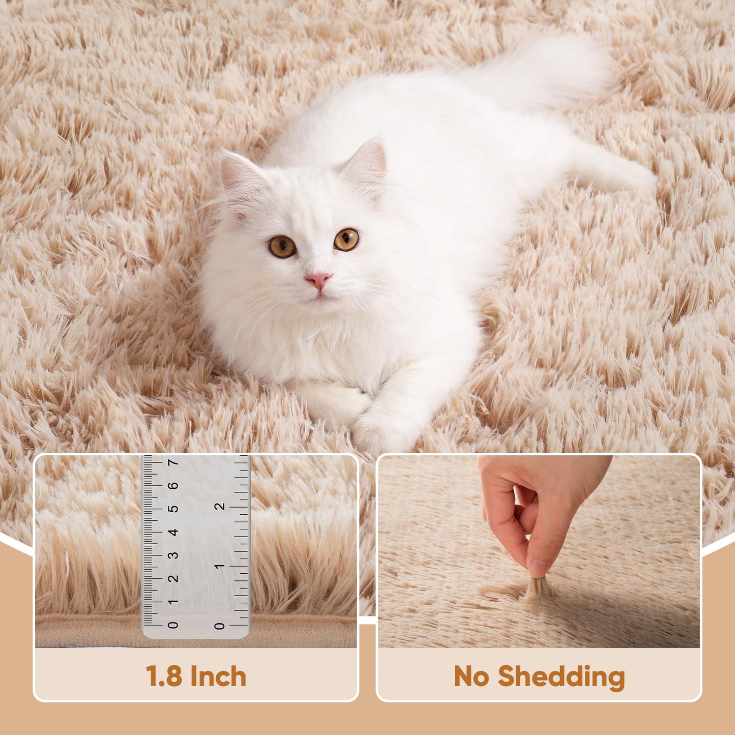 Area Rug for Living Room Bedroom: 4x6 Camel Soft Fluffy Shag Upgrade Non-Slip High Pile Carpet Large Fuzzy Plush Indoor Floor Decor Shaggy Rug for Kid Boys Girls Dorms Playroom Nursery Modern Home