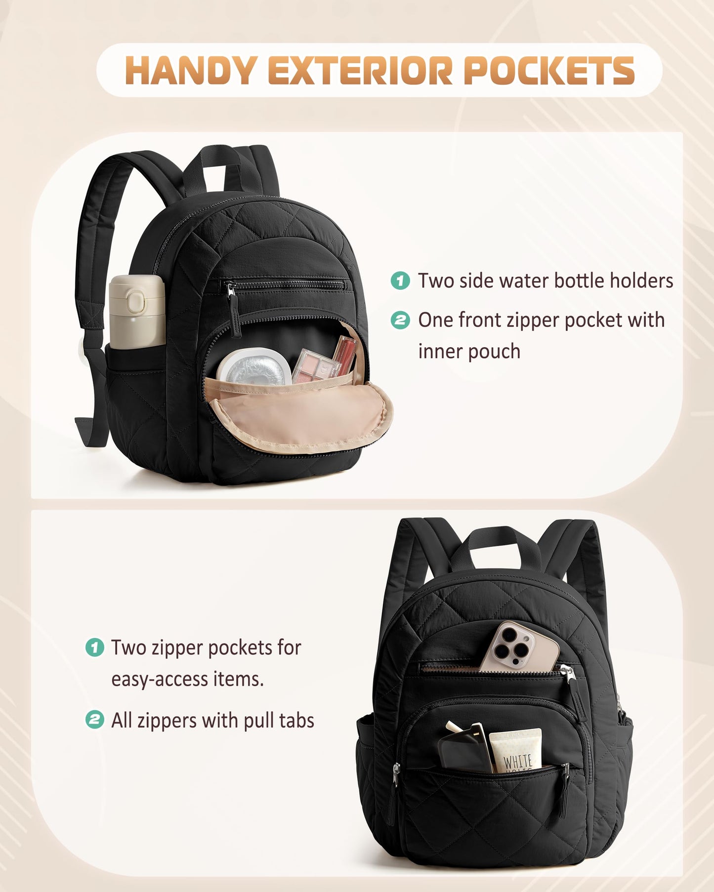Smasrob Women Mini Backpack with RFID Blocking Pocket, Small Puffer Backpack Purse, Lightweight Quilted Backpack for Work, College or Travel, Black