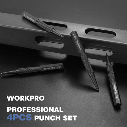 WORKPRO 4-Piece Nail Punch and Center Punch Set, Hardened Cr-V Steel with Knurled Grip,1/32", 1/16", 3/32" Nail Setter & 1/32" Center Punch Tool