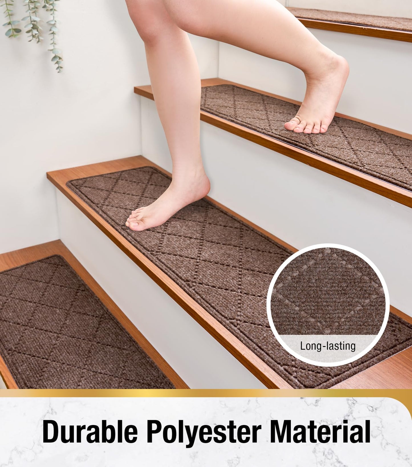 HITSLAM Stair Treads for Wooden Steps, 4 Pack 8 x 30 Inch Peel and Stick Carpet Stair Treads Non-Slip Indoor, Safe for Kids and Dogs, Stair Runners with Self-Adhesive Backing, Easy to Install, Brown