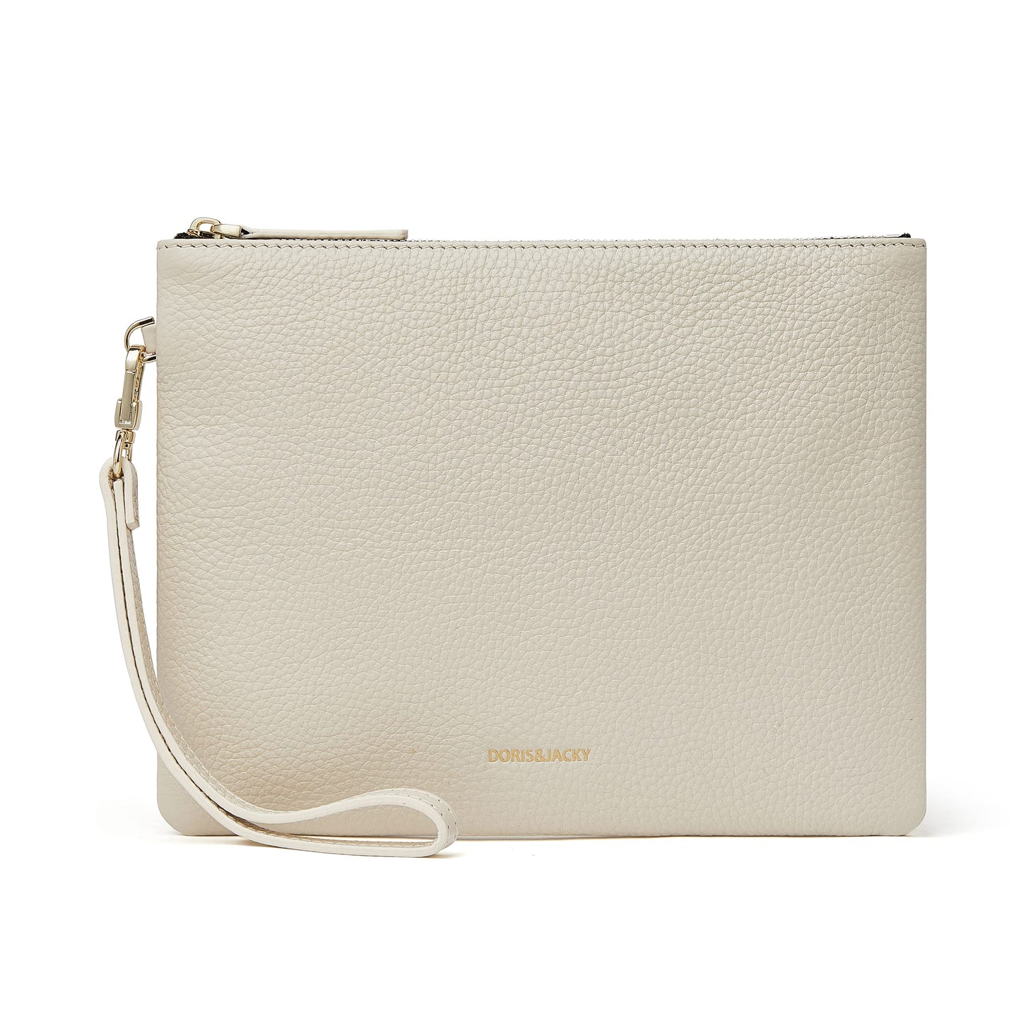 DORIS&JACKY Leather Wristlet Clutch Purse for Women Large Slim Phone Pouch Bag With Detachable Strap (Off White)