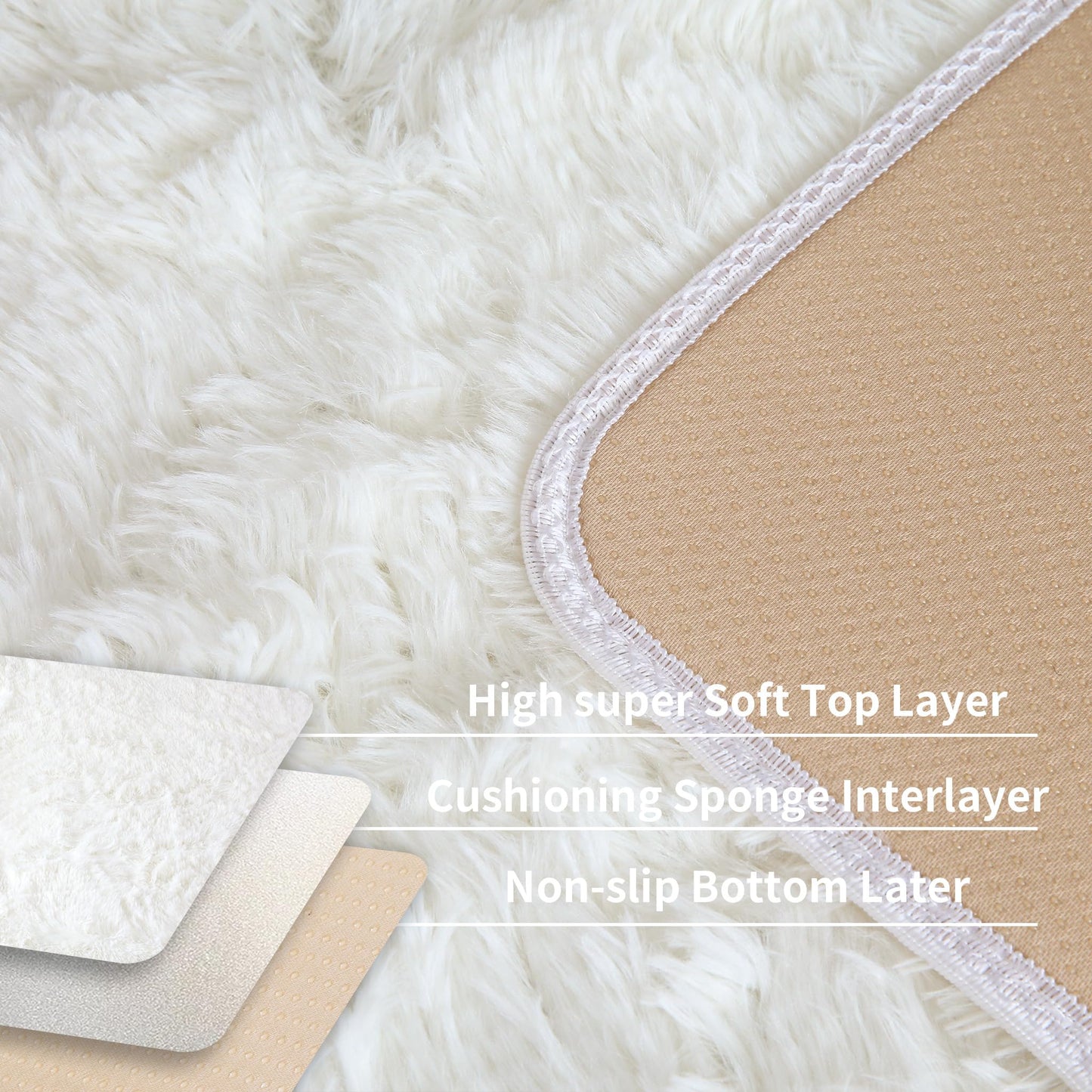KCHOWUA Cream White Fluffy Shag Rug for Bedroom,4'x6' Machine Washable Soft Shaggy Fuzzy Small Area Rugs for Living Room,Cute Furry Plush Kids Rugs Nursery Dorm Boys Girls Bed Room Carpets,Ivory