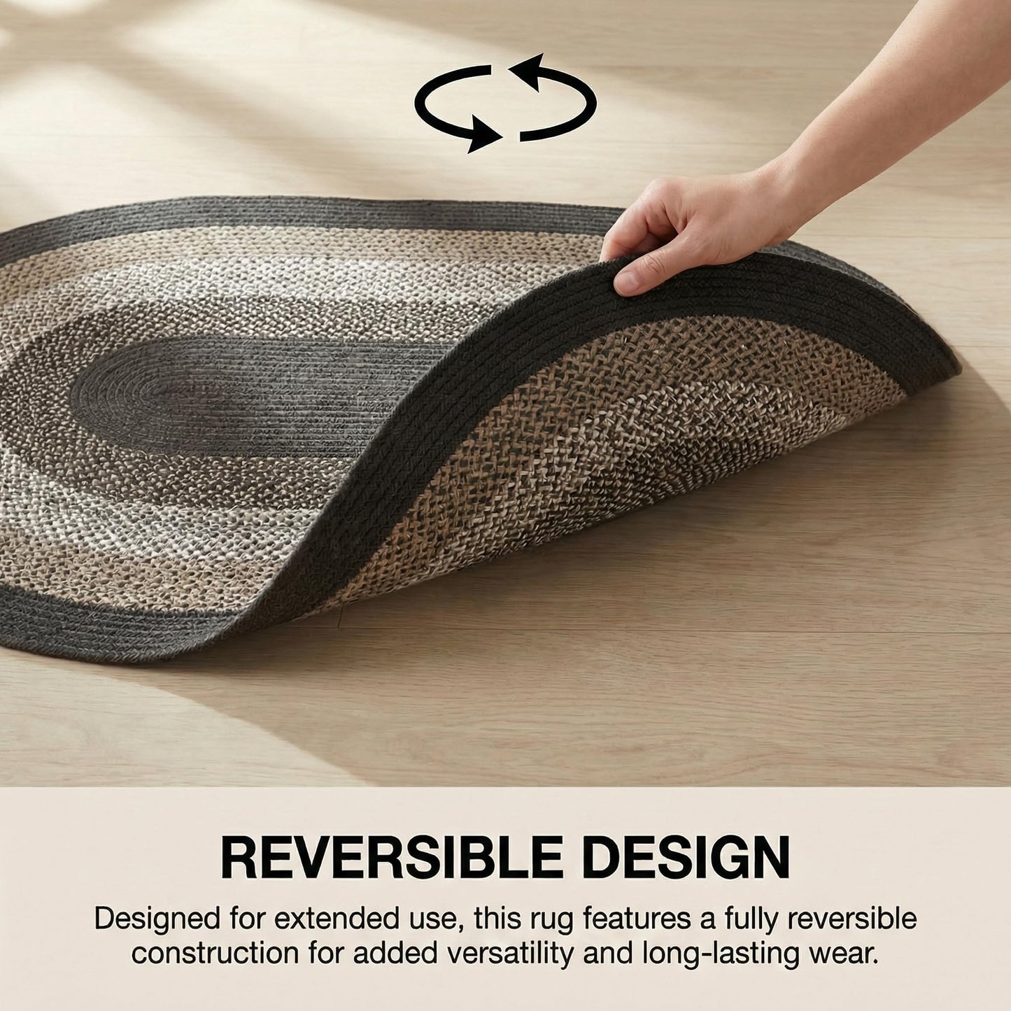 Super Area Rugs Rustic Taupe & Dark Gray Oval Braided Rug for Entryway/Foyer, Woven Outdoor Rug for Patio/Porch 3' x 5' Oval