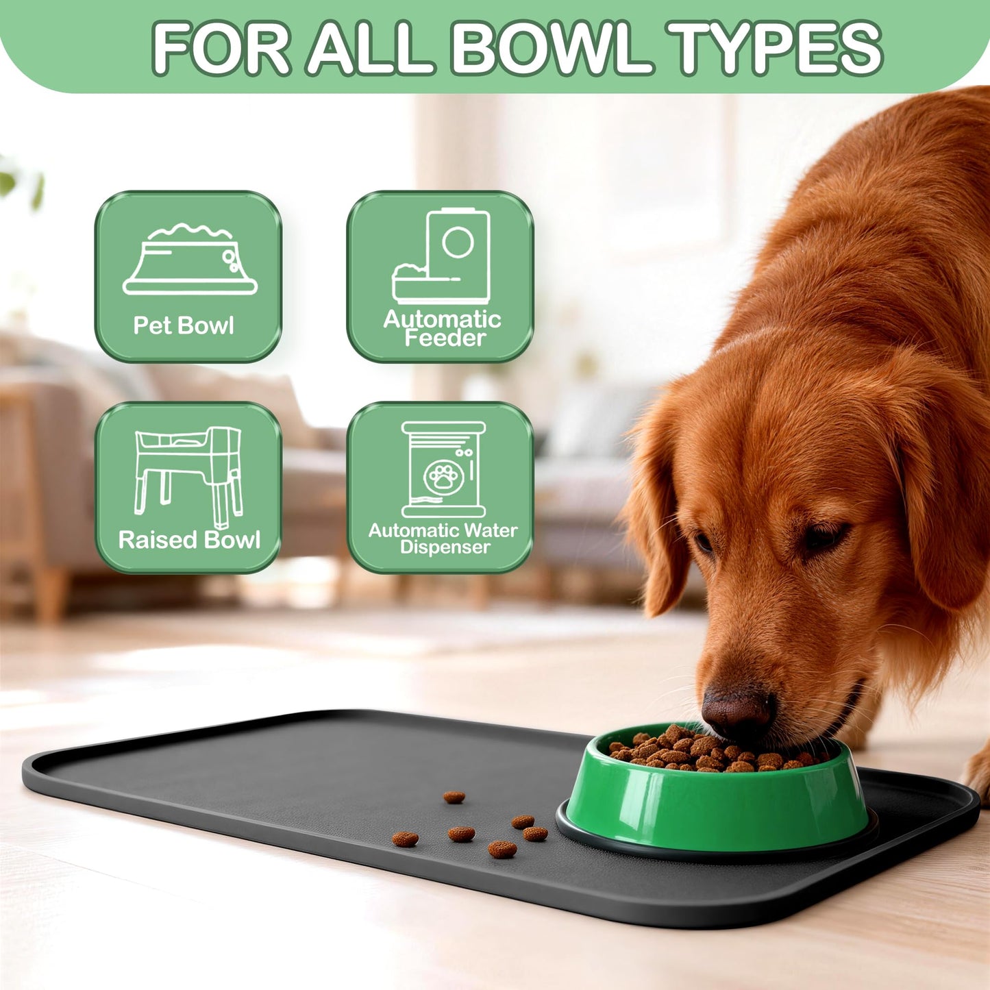 Greatbond 100% Waterproof Silicone Pet Feeding Mat,Warped Resistant Raised Edge BPA-Free Dog Cat Food Mats, Non-Slip Pet Placemat with High Lip to Prevent Spills, Dishwasher Safe, 21.5"x14" Black