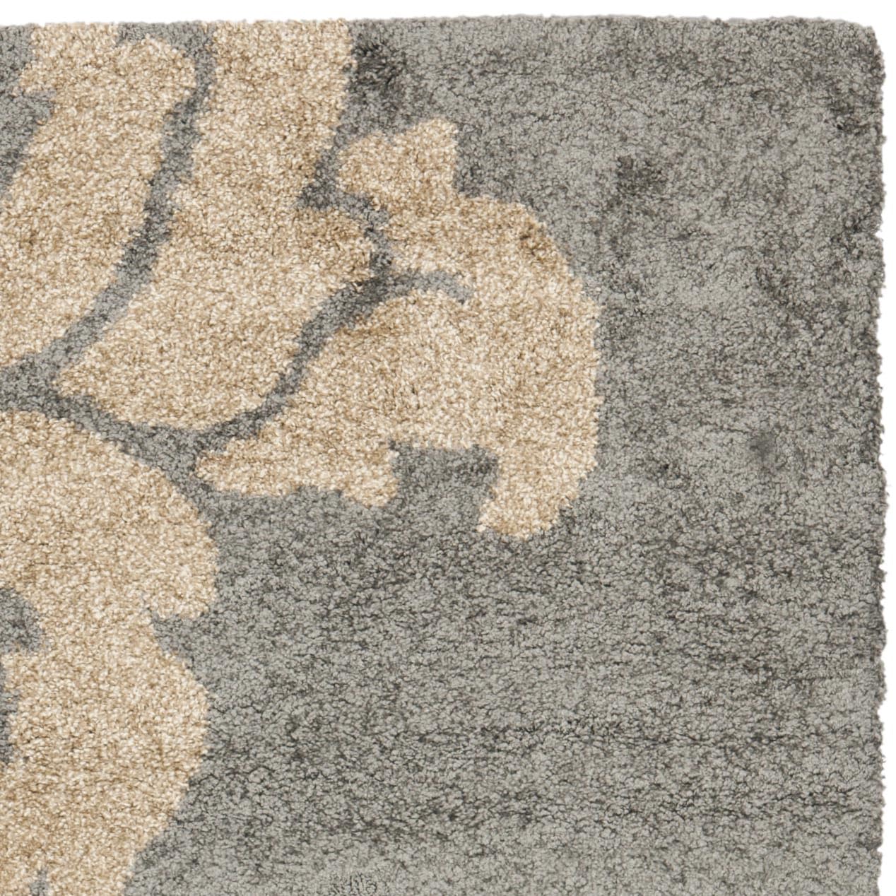 SAFAVIEH Florida Shag Collection Accent Rug - 4' x 6', Grey & Beige, Floral Design, Non-Shedding & Easy Care, 1.2-inch Thick Ideal for High Traffic Areas in Entryway, Living Room, Bedroom (SG458-8013)