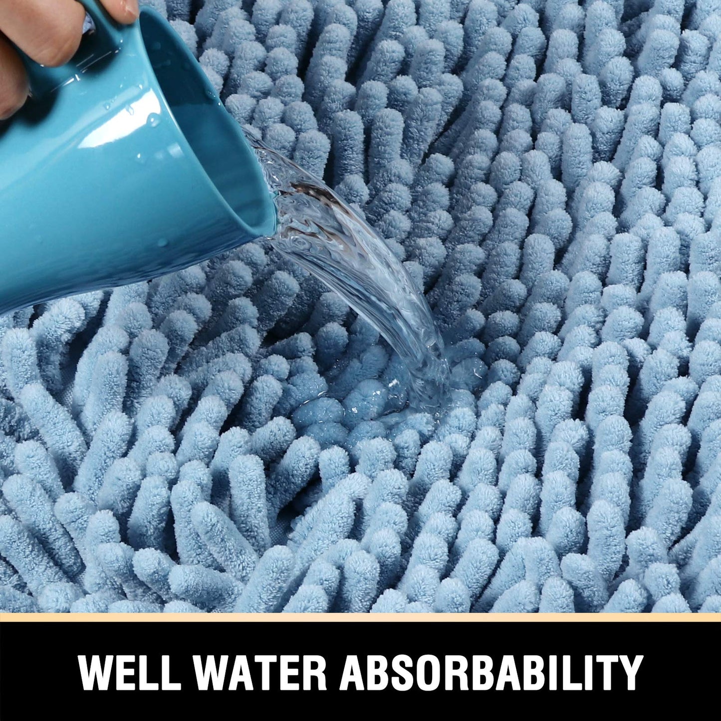 H.VERSAILTEX Bathroom Rugs Bath Mats Non Slip Luxury Chenille Bathroom Runner Rug 24x47 Extra Soft and Absorbent Shaggy Rugs Washable Dry Fast Area Carpet Mats, Tub - Cool Blue
