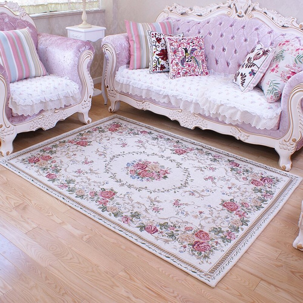 UKELER Rustic Shabby Rose Rug Luxury Vintage Elegant Traditional Rugs Accent Floral Rugs Carpet for Home Living Room/Bedroom, 4' x 6', Country Rose