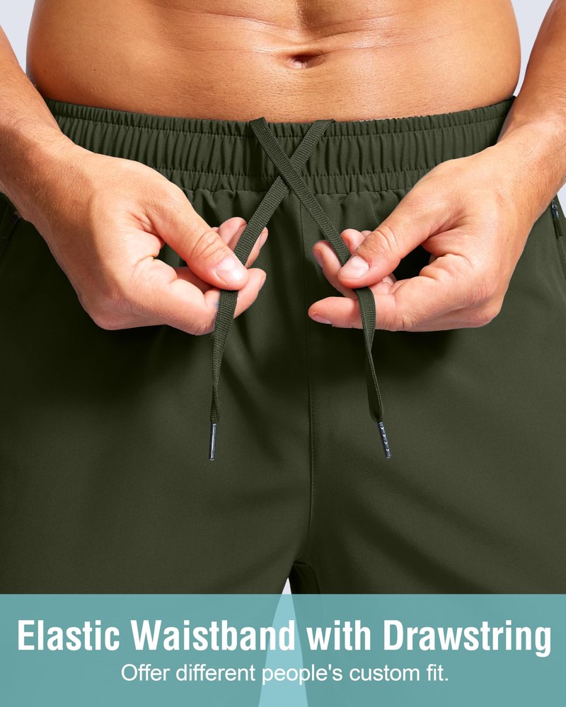G Gradual Men's Athletic Running Shorts with Zipper Pockets Quick Dry 7"/ 5"/ 9" Workout Gym Shorts for Basketball Hiking(Olive,9S)