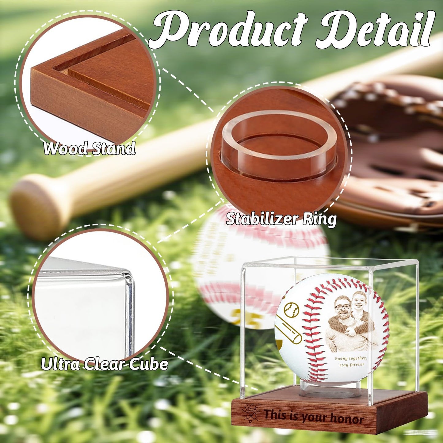 Personalized Baseball Display Case UV Protectedcase Baseball Box Custom Name Text Customize Baseball Cases Display for Balls - for Official Size Ball