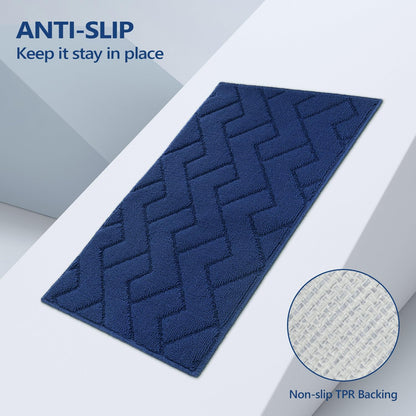hicorfe Kitchen Runner Rugs and Mats Sets,2 Pieces Absorbent Non-Slip Kitchen Rug,Comfort Kitchen Mat for Floor,Washable for Kitchen,Hallway,Office,Sink,Laundry(20"x48"+20"x32" Navy Blue)