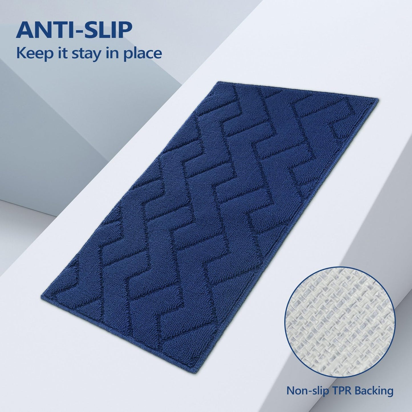 hicorfe Kitchen Runner Rugs and Mats Sets,2 Pieces Absorbent Non-Slip Kitchen Rug,Comfort Kitchen Mat for Floor,Washable for Kitchen,Hallway,Office,Sink,Laundry(24"x35"+24"x35",Navy Blue)