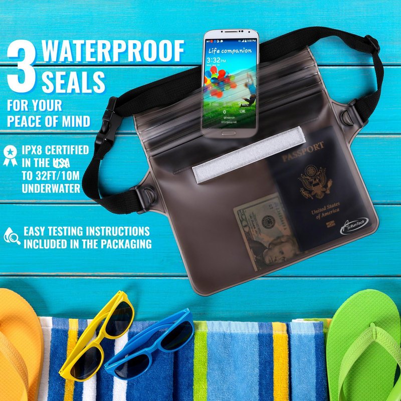 AiRunTech Waterproof Fanny Pack, Beach Cruise Vacation Essentials, Waterproof Pouch Protect Phone Passport Valuables Dry Safety, Paddle Board Kayaking Boating Swimming Accessories-2 Pack（Blue + Pink）