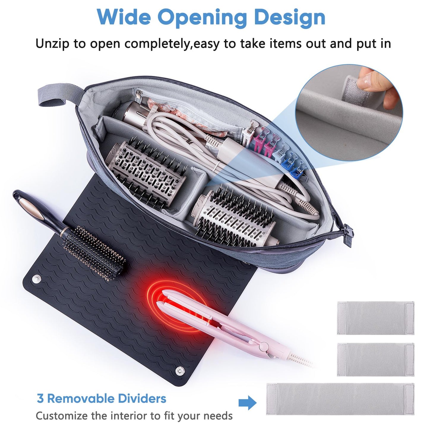 Large Hair Tools Travel Bag with Iron Mat - 2in1 Hair Tools Organizer for Hair Dryer Brush, Flat Irons, Straighteners, Curling Irons, Hair Bag, Makeup Bag, Cosmetic Bag for Travel Essentials
