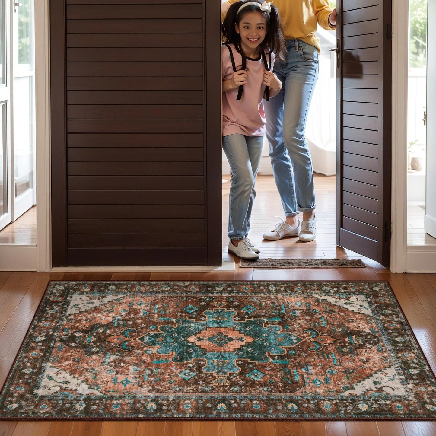 Ciicool Washable 2x3 Entry Rug, Small Rugs for Entryway Kitchen Bathroom Door Mat Indoor Entrance, Non Slip Rubber Backing, Stain & Fade Resistant,Oriental Low-Pile Throw Carpet