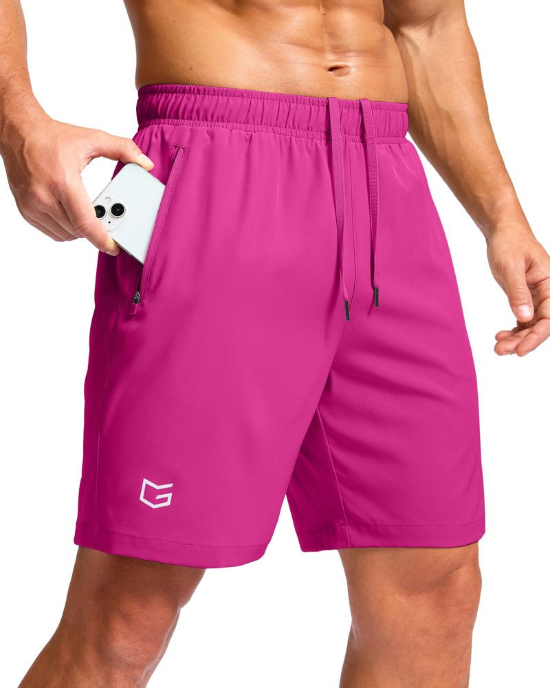 G Gradual Men's Athletic Running Shorts with Zipper Pockets Quick Dry 7"/ 5"/ 9" Workout Gym Shorts for Basketball Hiking(Rose,7M)