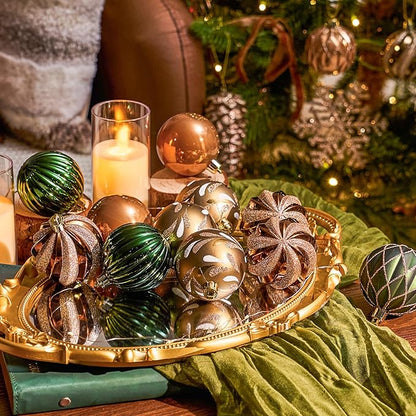 JORNOY Christmas Balls Ornaments, 30ct Shatterproof Xmas Tree Decorations, Hanging Bulbs Baubles Set with String for Holiday Home Party Decor, 2.36 inch/60mm, Earth Tone