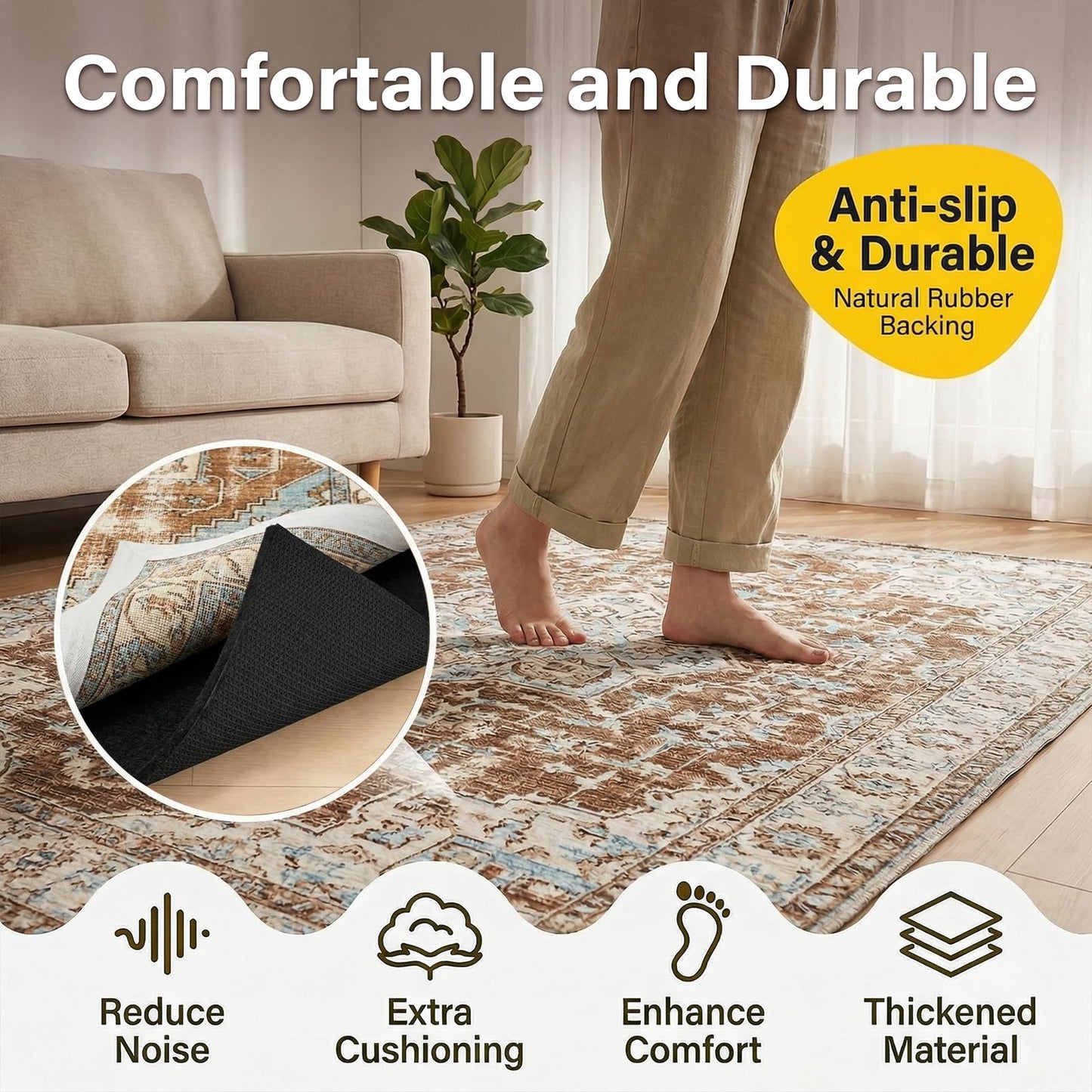 AHEONLAR Non-Slip Rug Pads, Waterproof Extra Large Area Rugs Pad 8'x10' Non Skid Felt Pads, Rugs for Living Room, 1/8 inch Thick Carpet Padding Protector Mat Floor Mat