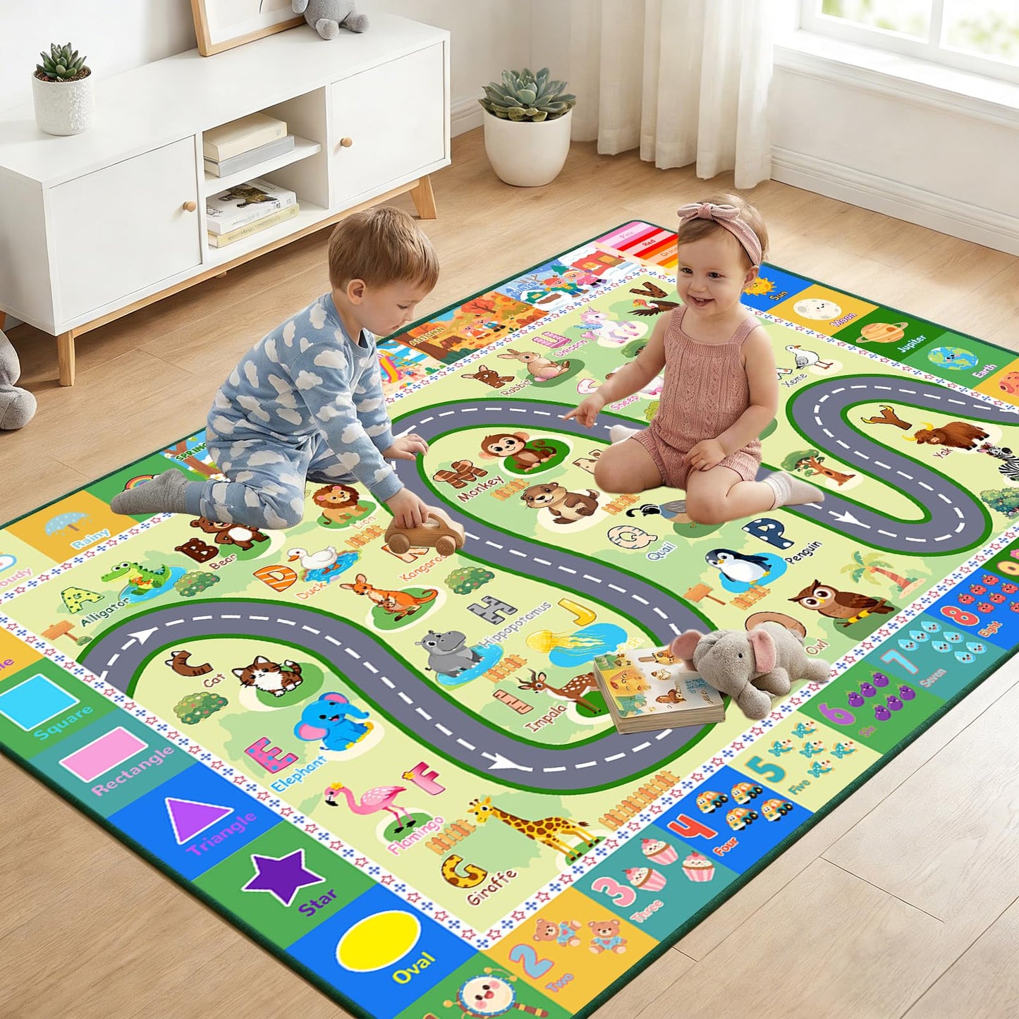 ABC Rugs for Kids Playroom, ABC Alphabet Rug with Animals Seasons Road Design, Non Slip Play Mat for Bedroom Nursery, Educational Learning Carpet for Boys Girls, 2.5x4 Feet
