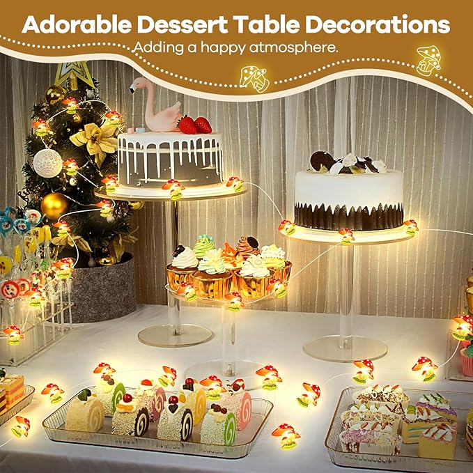 Mushroom Decor Cottage Core Decor 10FT 30LEDs Mushroom String Lights Battery Operated for Kids Gifts Bedroom Dorm Party Wedding Outdoor Patio Whimsical Decoration