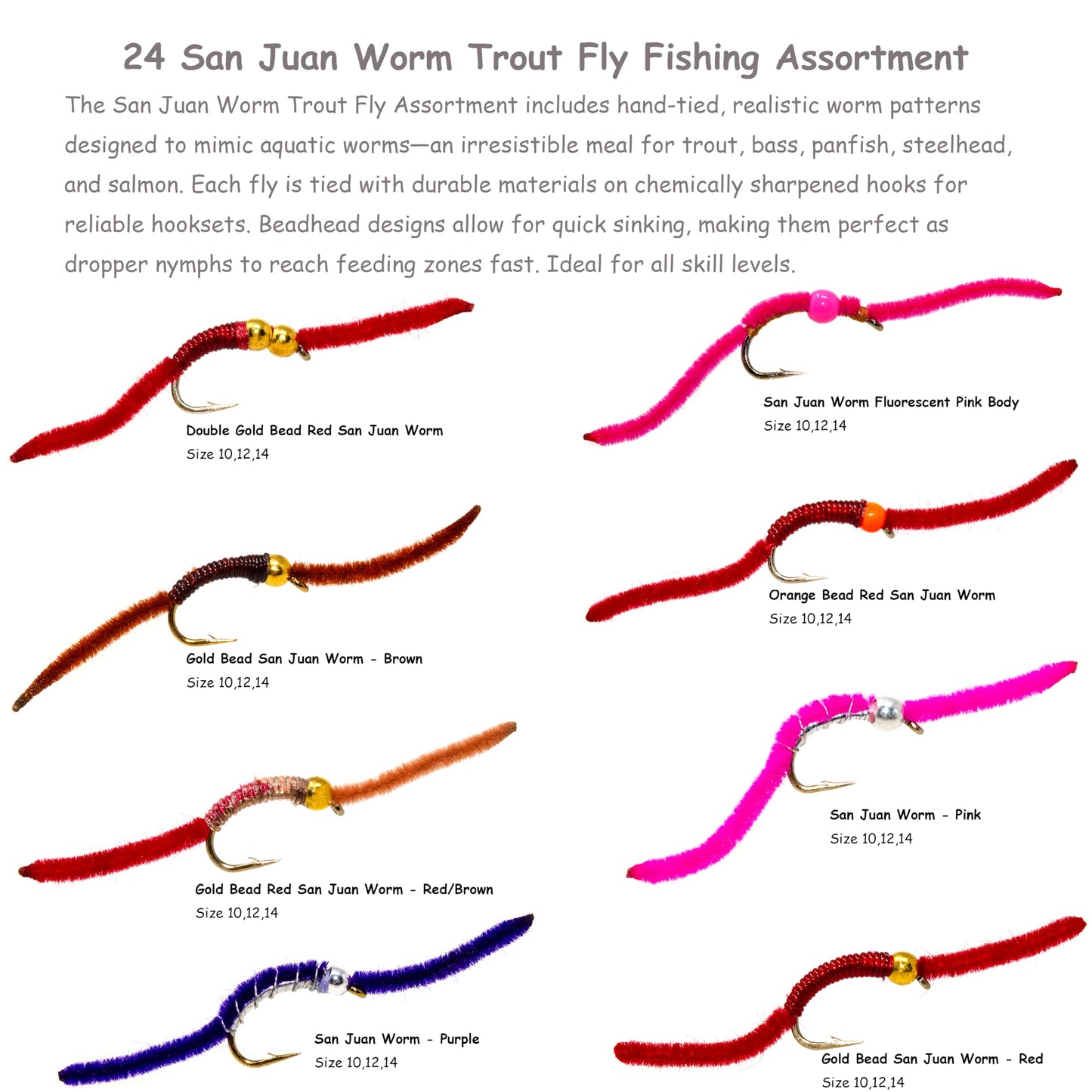 48 Glo Bug Egg, Wennie Caddis Euro Nymph and San Juan Worm Power Bead Trout Bass Fly Assortment with Waterproof Fly Box for Wet Nymph Fly Fishing Flies, Size 10 - 16
