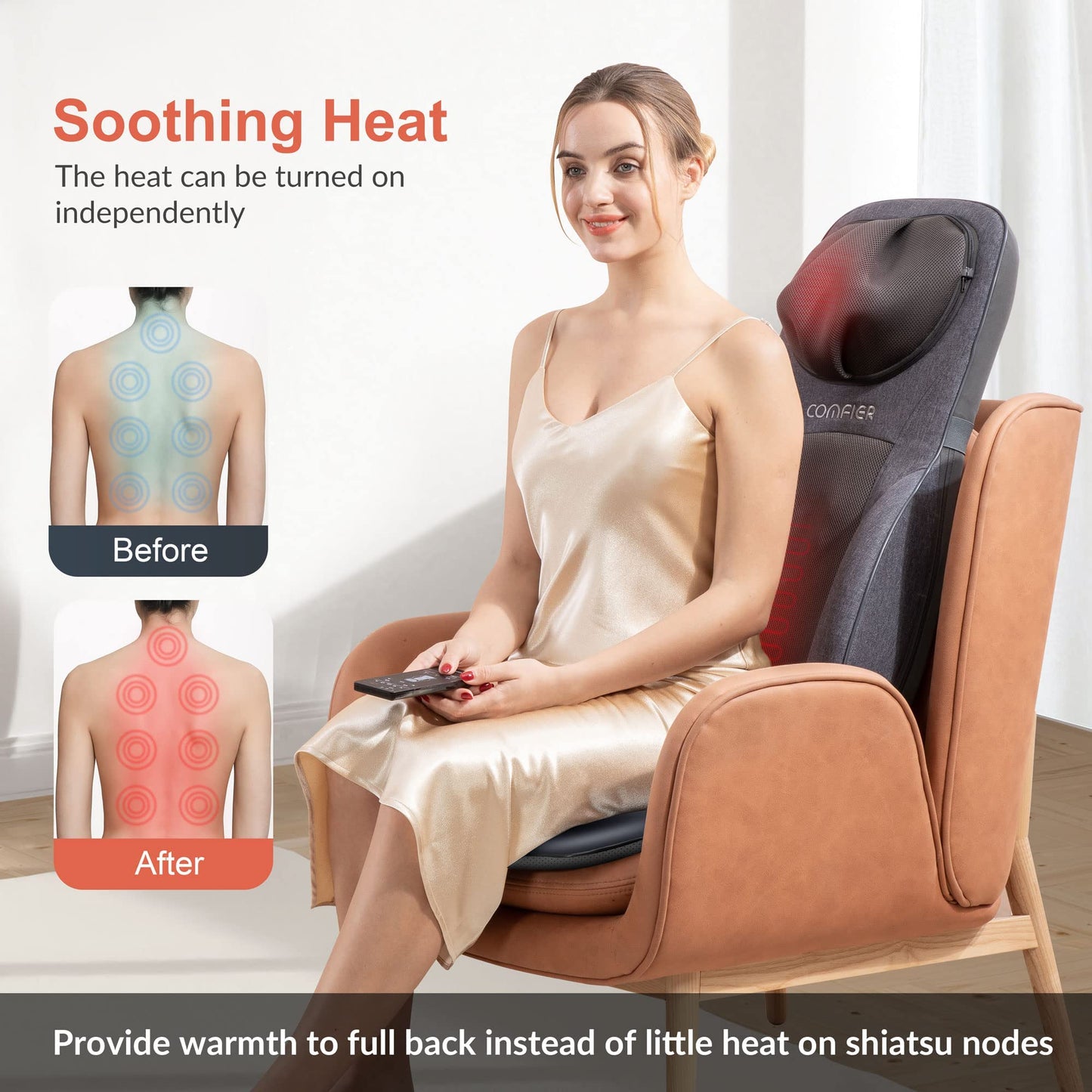 COMFIER Shiatsu Neck Back Massager with Heat, Adjustable Massage Chair Pad Back Support Massage Seat Cushion for Full Body Massager Gifts for Dad