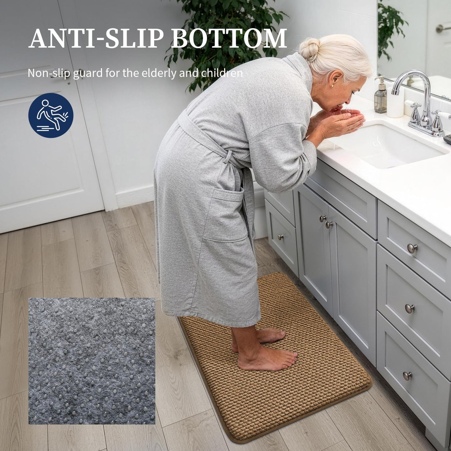YIHOUSE Bathroom Rugs Set 2 Piece, Extra Soft Absorbent Chenille Bath Mat & U-Shaped Contour Toilet Rug, Non Slip Machine Washable Bath Mat for Shower Tub Sink, Beige