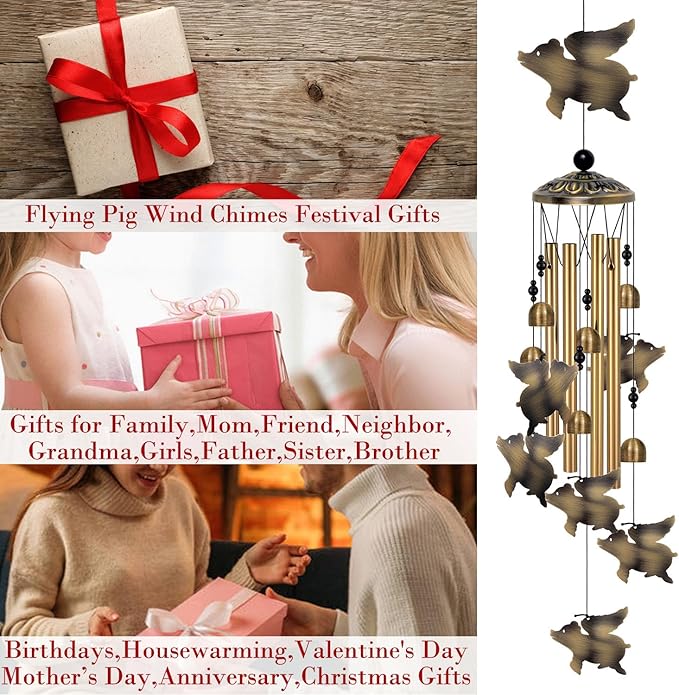 Flying Pigs Wind Chimes Decor, Mobile Blessing Wind Bells Decorate, Sympathy Wind Catcher, Memorial Gifts for Mom, Grandma, Woman (Housewarming/Outside/Indoor/Home/Room/Porch/Yard/Garden Decoration)