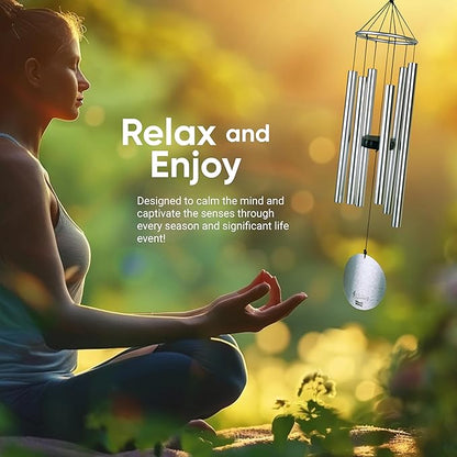 Nature’s Melody Aureole Tunes Wind Chimes – Outdoor Windchime with 6 Tubes Tuned to B Pentatonic Scale, 100% Rustproof Aluminum, Powder Finish & S Hook Hanger for Sympathy, Memorial Gift or Zen Garden