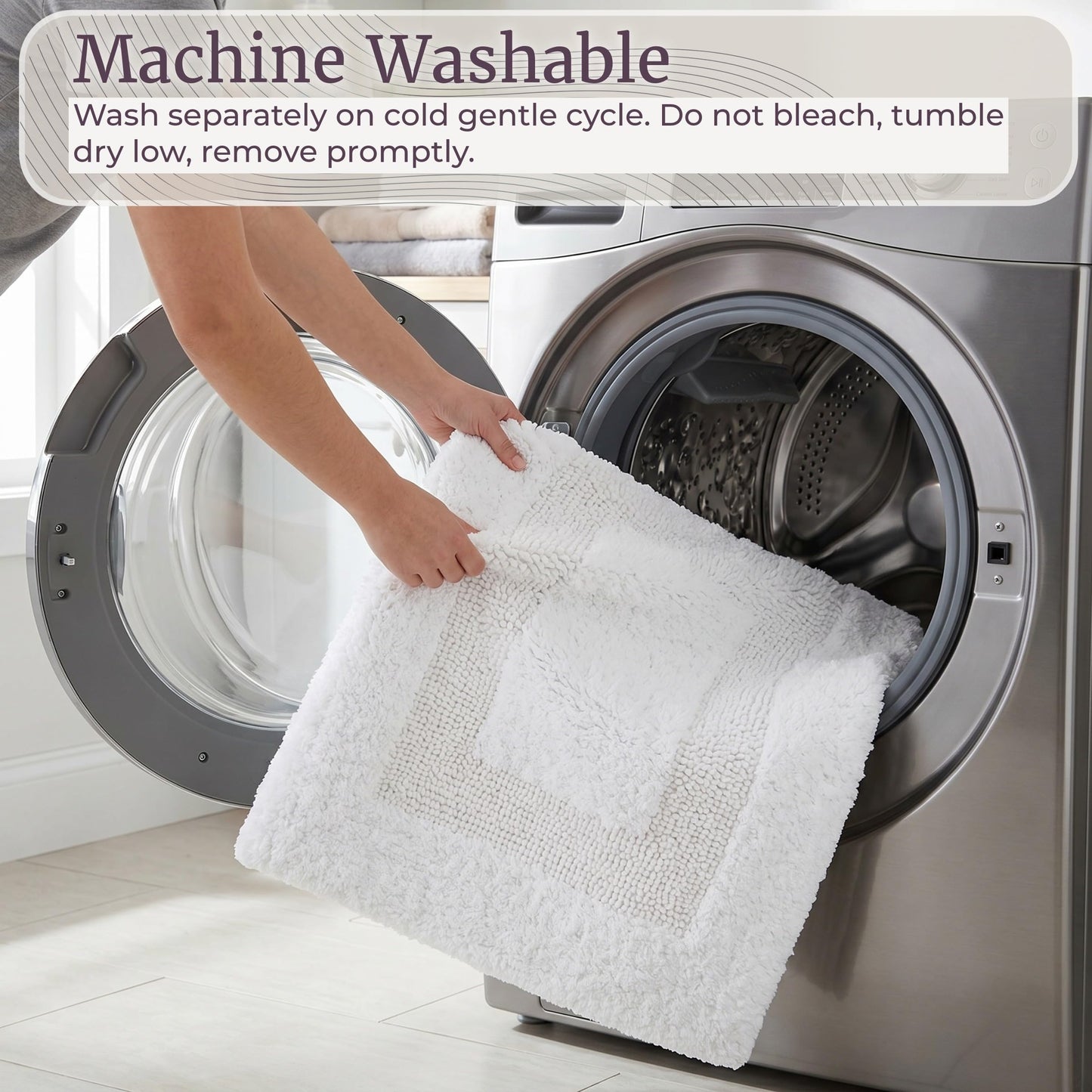 Bathroom Rugs - 2-Piece Cotton Bathroom Mat Set - Machine Washable Bath Mats for Restroom, Kitchen, or Laundry Room by Lavish Home (White)