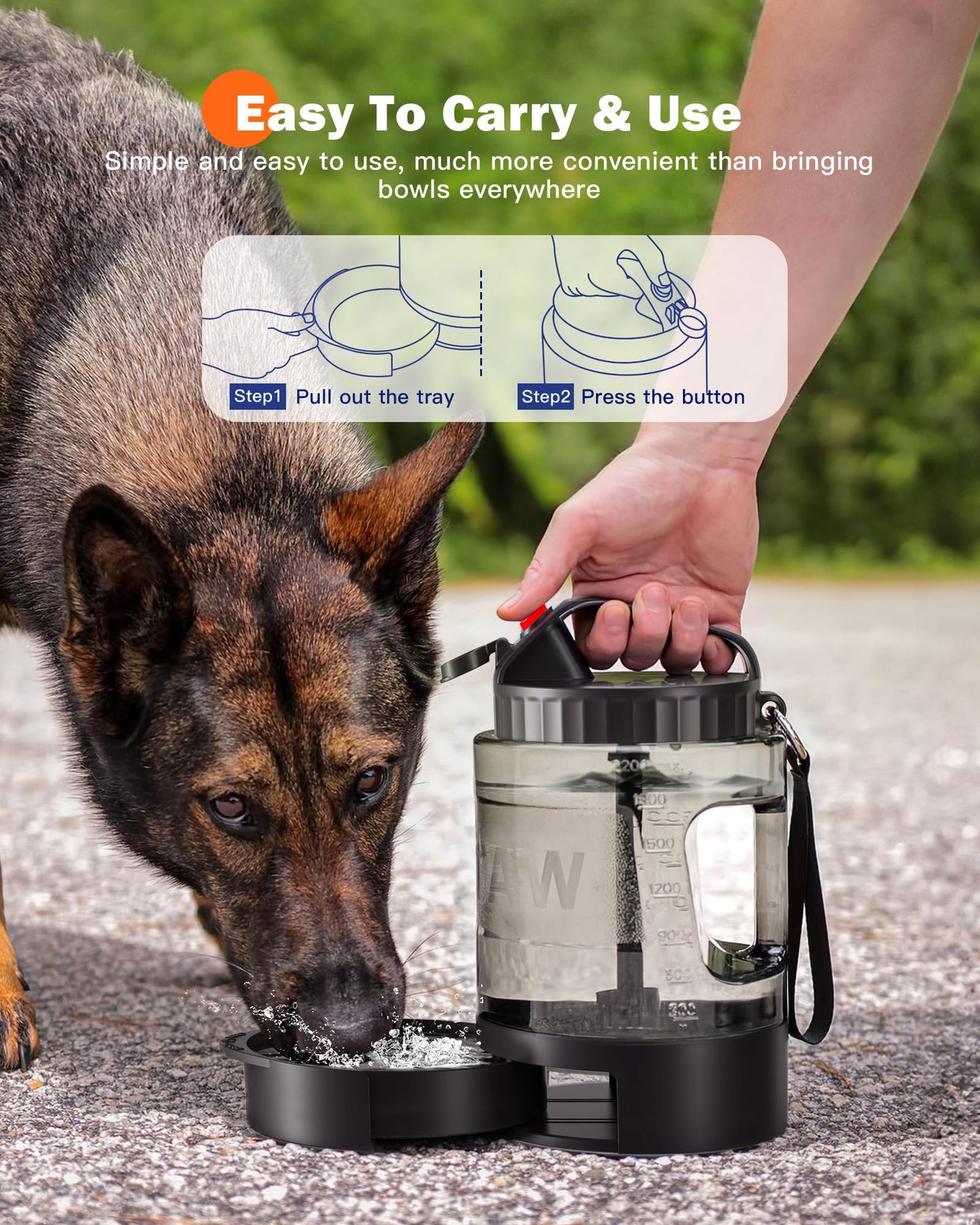 77oz Large Dog Water Bottle - Portable Travel Dog Water Dispenser & Bowl - Leak-Proof Pet Water Jug for Hiking, Camping, Walking & Car Trips, Black
