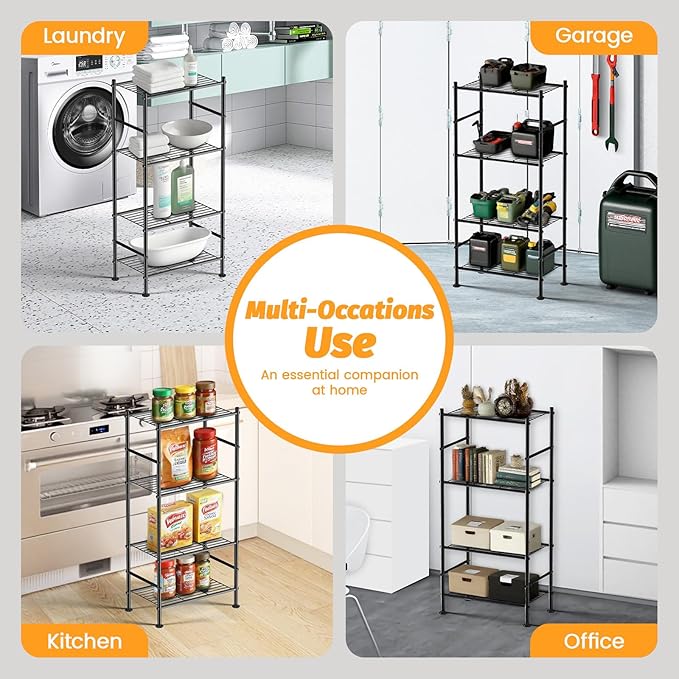 Abiglifty Storage Shelves, 4-Tier Wire Shelving, Metal Shelving with Adjustable Leveling Feet, Garage Storage for Bathroom, Closet, Kitchen