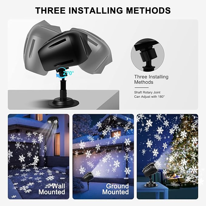 Christmas Snow Projector Lights, Dynamic Rotating Snowflake Projection Light Outdoor, IP65 LED Snow Spotlight Lightning for Halloween Xmas New Year Party Wedding Holiday Garden Decor