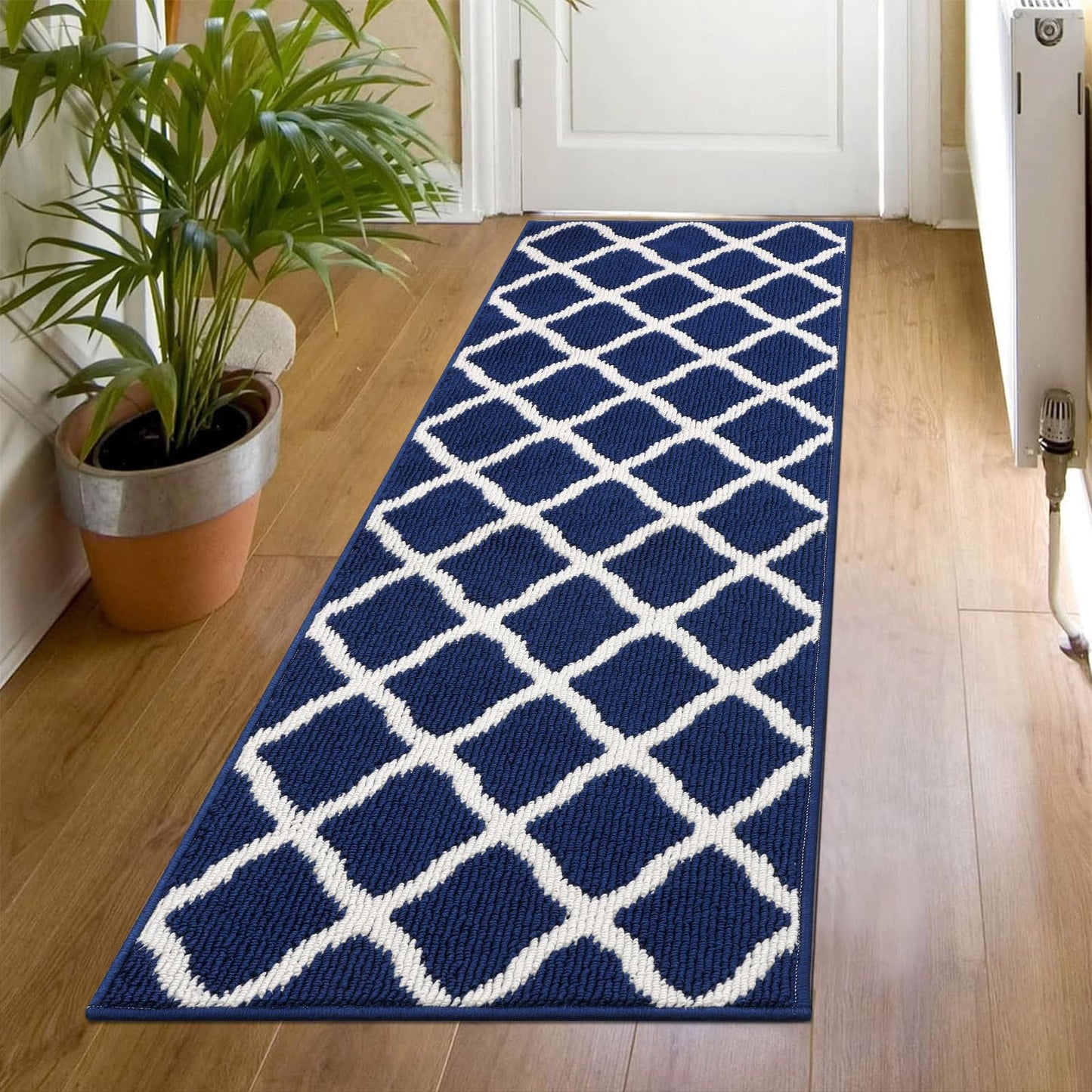 SHACOS Runner Rugs 20"x59" for Entryway Kitchen Hallway Indoor Washable Rug Runner Non Slip Rubber Backing Dirt Trapping Doorway Entrance Runner Rug, Navy Blue