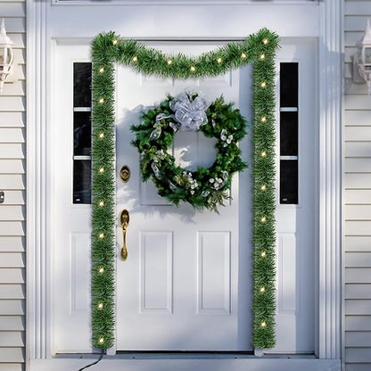 WATERGLIDE 49FT Lighted Christmas Green Garland with 100 Count Clear String Lights, Pre-lit Long Artificial Greenery Garlands, Plug in Holiday Decorative Lights for Indoor Outdoor Decor