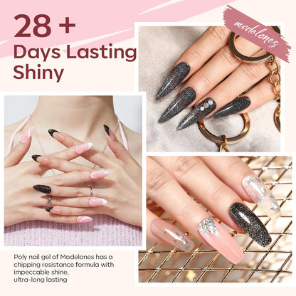 modelones Poly Gel Nail Kit 6 Colors with 8 W Nail Lamp Extension Gel Kit Jelly Milky White Pink Nude Complete Tools Beginner Thickening Solutions DIY at Home for Women
