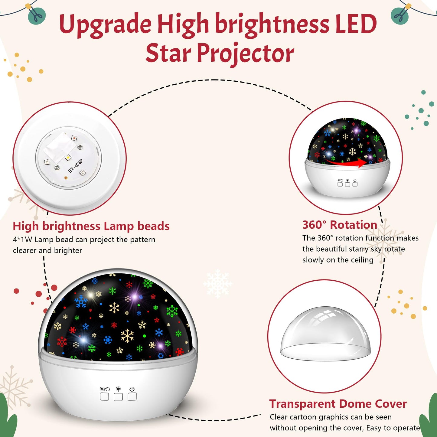 Christmas Projector Night Light Indoor, Snowflake NightLight for Room Decor, Kids Star Projector Night Light with Starry&Snowfall Theme,Xmas Birthday Gift Toy for Baby Toddler