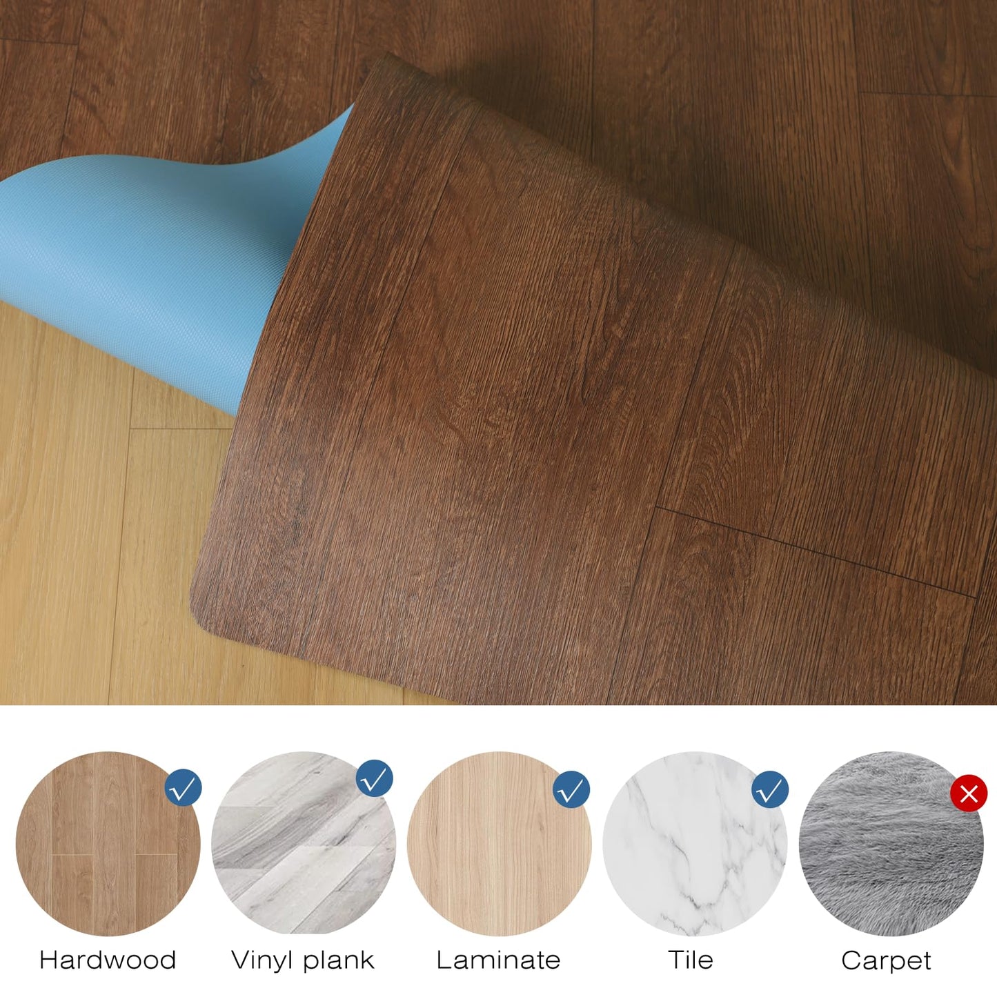 Upgraded 58"x 75" Heavy Duty Mat for Office Chair on Hardwood Floors, Non-Slip PVC Chair Mats for Hardwood Floors, Scratch-Resistant Desk Chairs Mat for Hard Floor, Under Desk Mats for Rolling Chairs