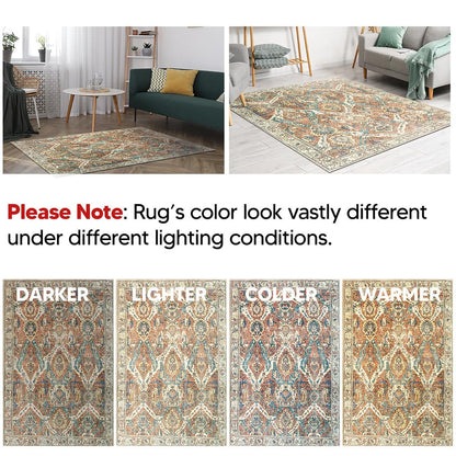 Keen Home Design 5x7 Rug - Machine Washable Area Rug with Non-Slip Backing, Ideal for Living Room, Dining Room, Bedroom - Vintage, Easy Clean, Durable, Low Pile Rug - (5' x 7')
