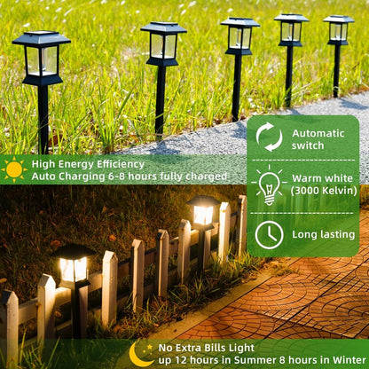 6 Pack Solar Pathway Lights Outdoor Waterproof, Dual-Use Stake & Hanging Lantern, 17 Inch ABS Warm White 3000K, 1000mAh Ni-MH Battery & Monocrystalline Panel, Auto On/Off for Garden Yard Patio Walkway